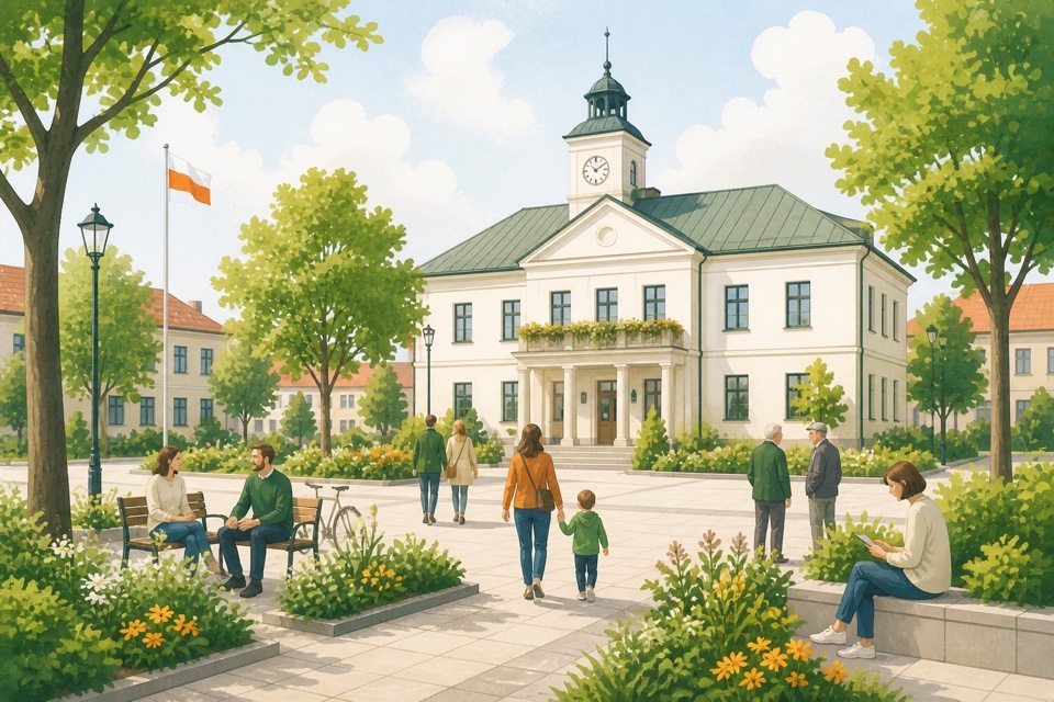 Urząd gminy i mieszkańcy na lokalnym placu